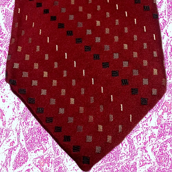 J. Ferrar Vintage Tie 100% Imported Silk Foulard Necktie Red w/Geometric Pattern - Picture 7 of 14